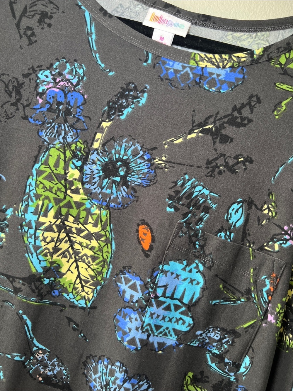 LuLaRoe Carly Black Floral Midi Dress with Blue, Green & Orange Accents - Picture 2 of 4